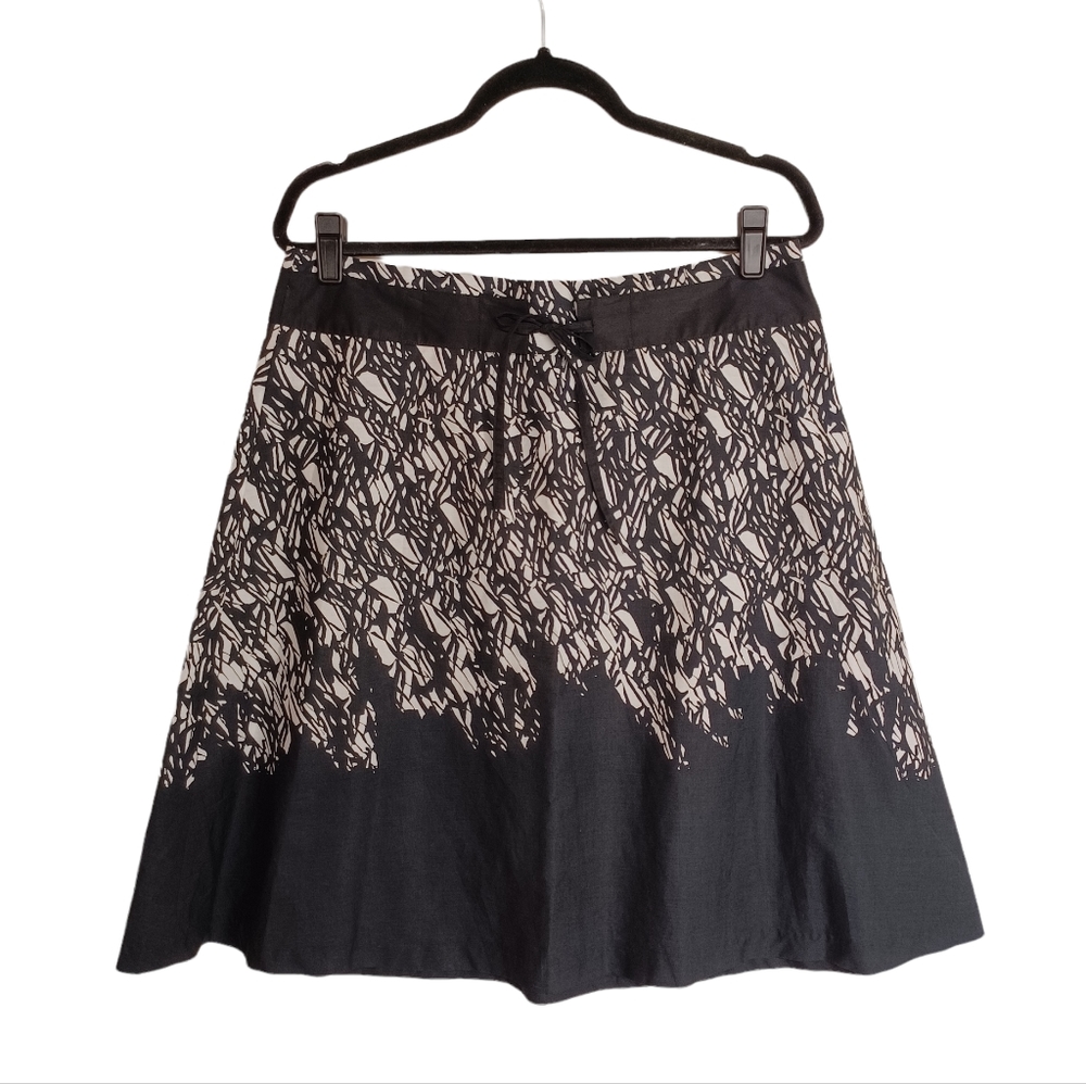 APOSTROPHE Black White Print Front Tie A Line Fit & Flare Skirt 10 (Medium)